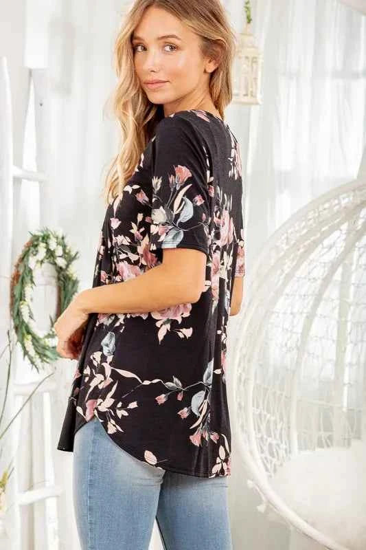 Heimish Full Size Crisscross Neck Floral Babydoll Top Plus Size