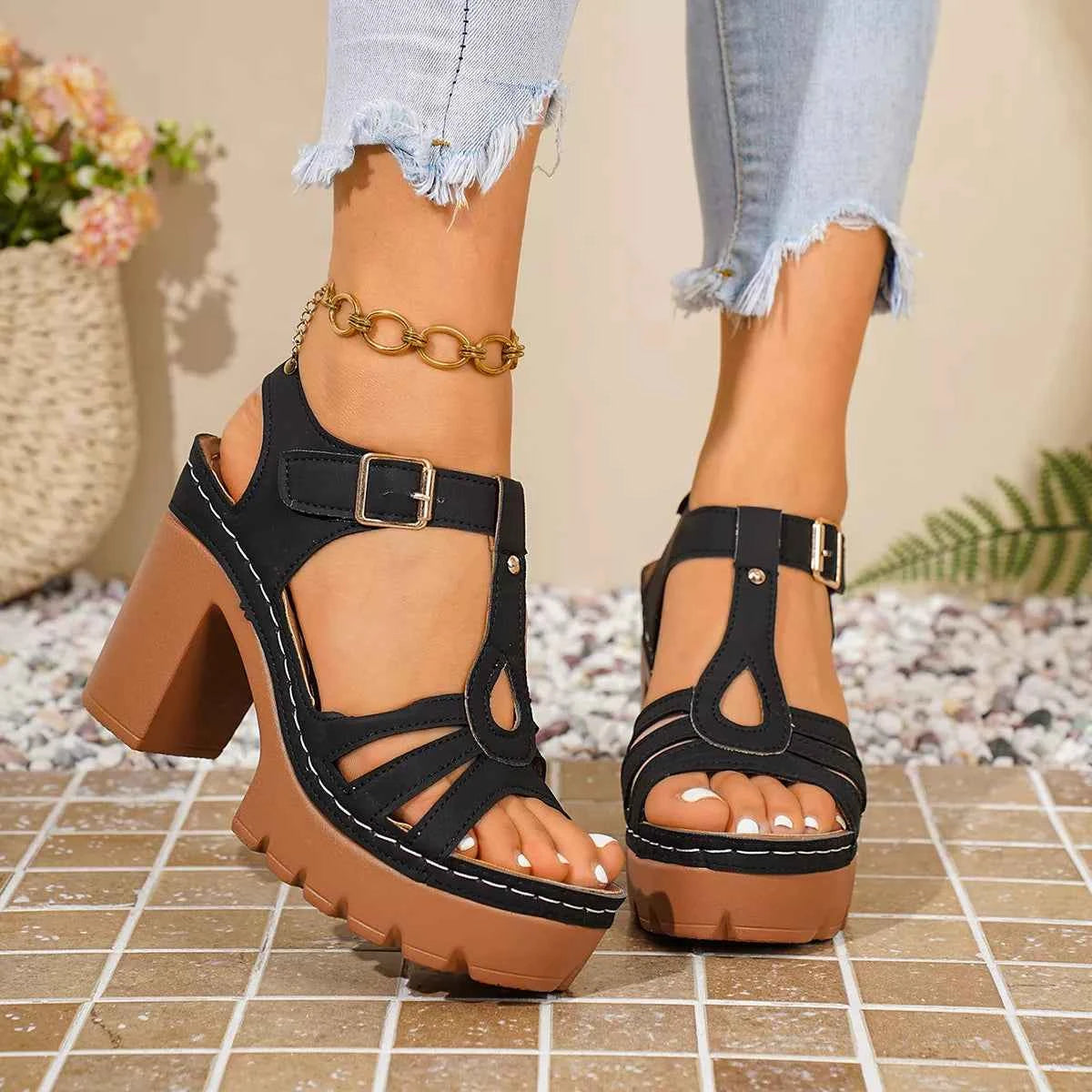 Open Toe Block Heels Sandals