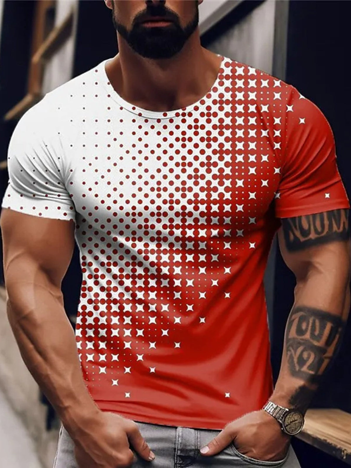 Men's Full Size Gradient Dot Print T-Shirt Plus Size
