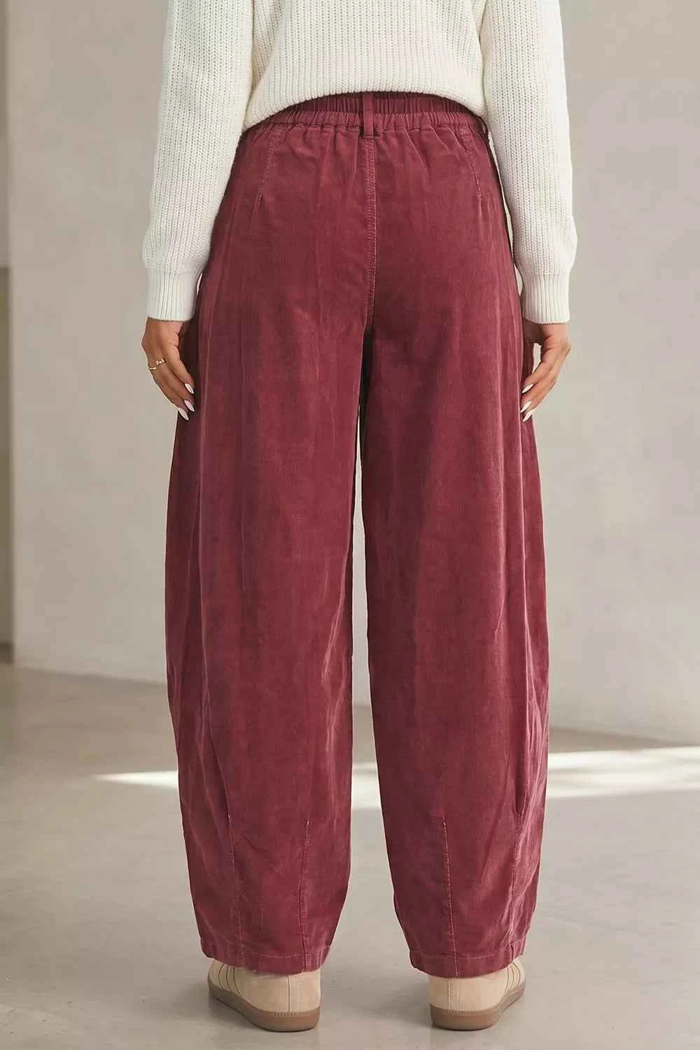 Elastic Waist Drawstring Corduroy Casual Pants