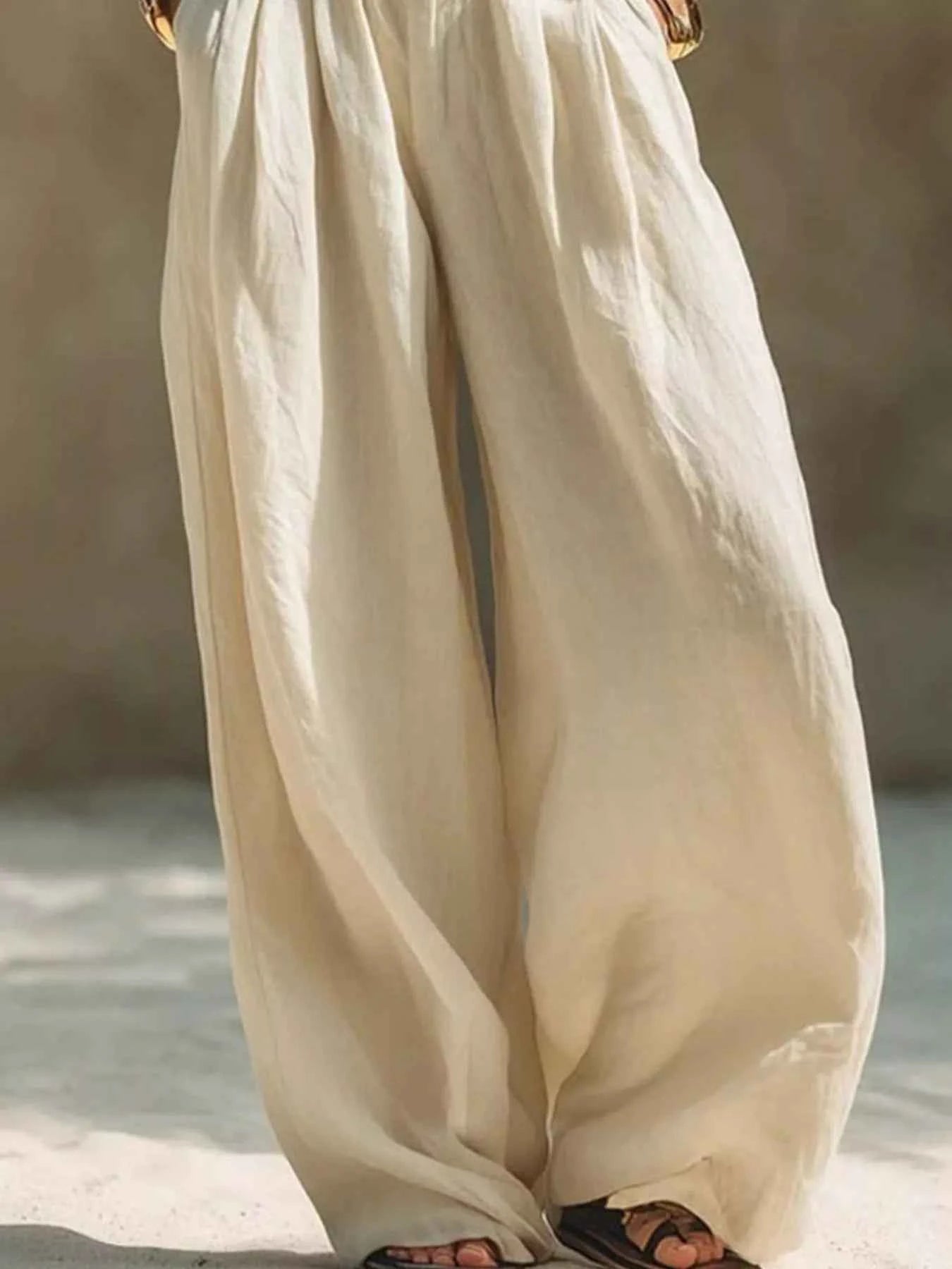 Full Size Elastic Waistband Wide Leg Pants Plus Size