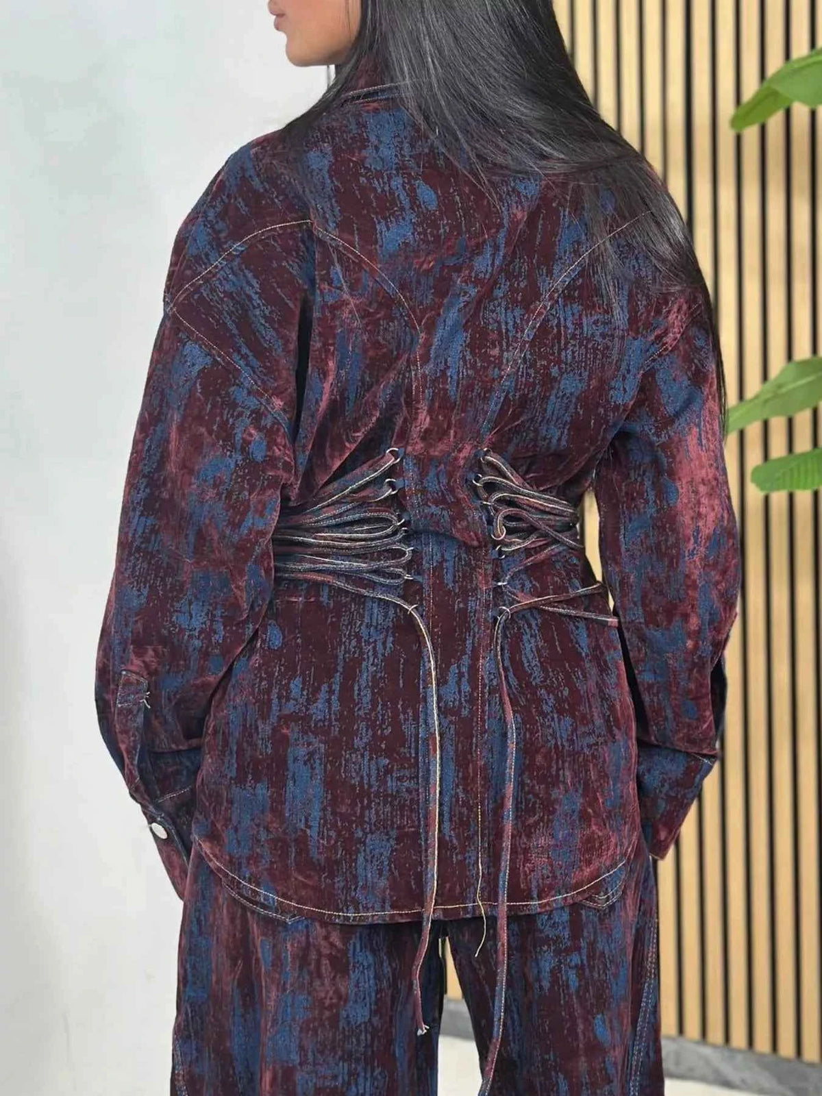 Lace Up Button Up Jacket and Jeans Denim Set