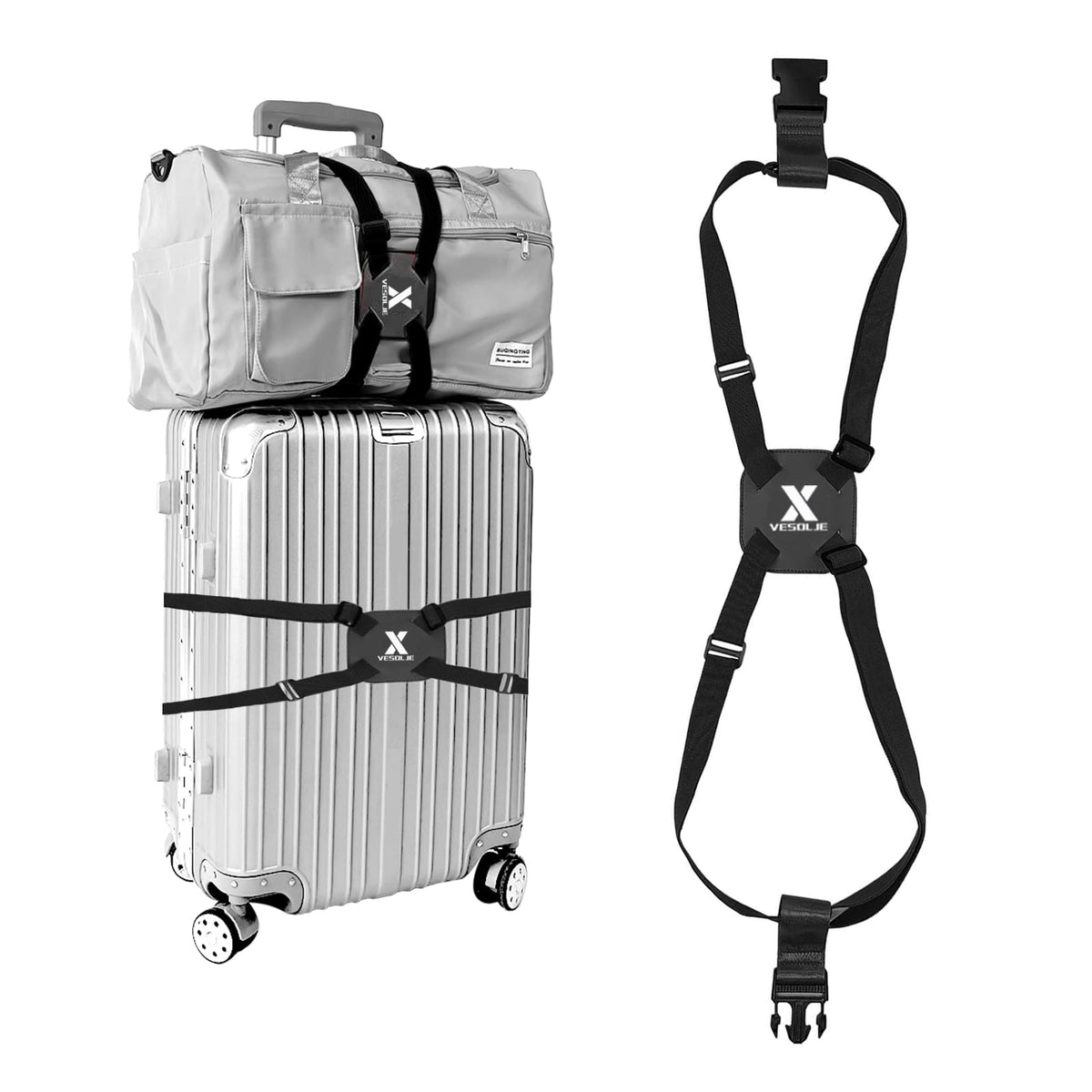 Luggage Straps for Suitcases TSA Approved Luggage Bag Bungee for Large Luggage Adjustable Size Travel Elastic Suitcase Strap Belt Airport Travel Accessories with Buckles for Baggage Handbag
