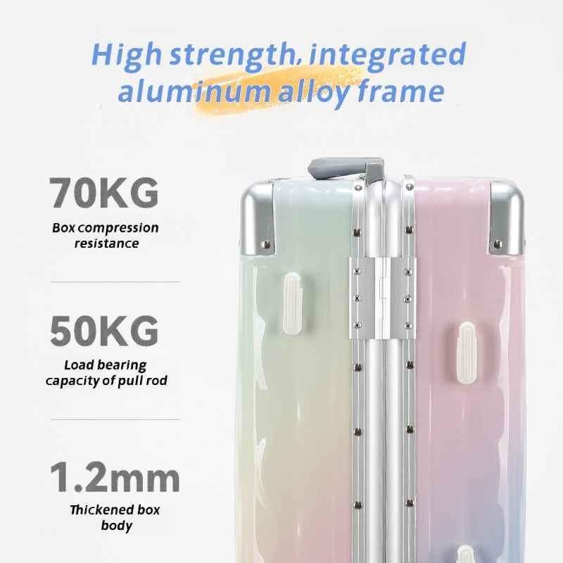 Aluminum Frame Hard Shell Luggage, Colorful And Fashionable, No Zipper Aluminum Frame, TSA Lock, With Cup Holder USB Interface, Aluminum Frame Travel Box, Durable Password Box