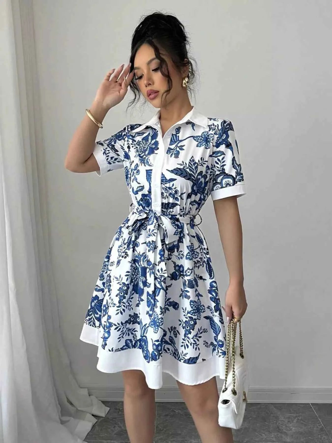 Printed Button Front Mini Dress