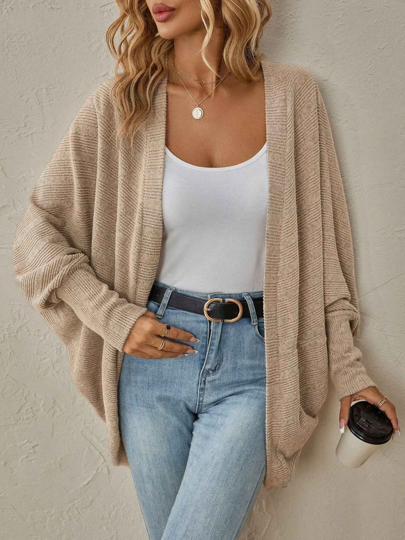 Open Front Batwing Sleeve Cardigan