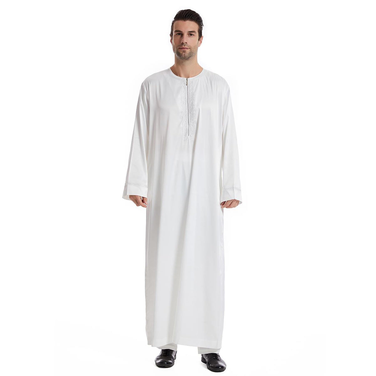 Lenmipot Mens Muslim Robe Arab Kaftans for Men Islamic Eid Muslim Thobe Ramadan Daily Clothes 1PC Muslim Glossy Robe StyleA White - Amaryllisstores