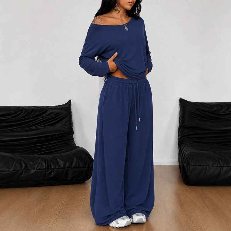 Loose-fitting Long-sleeve High-waist Straight-leg Pants Spicy-girl Casual Two-piece Set