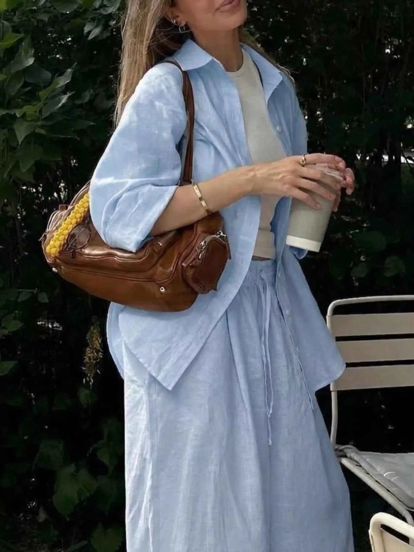 Button Up Shirt and Drawstring Pants Set