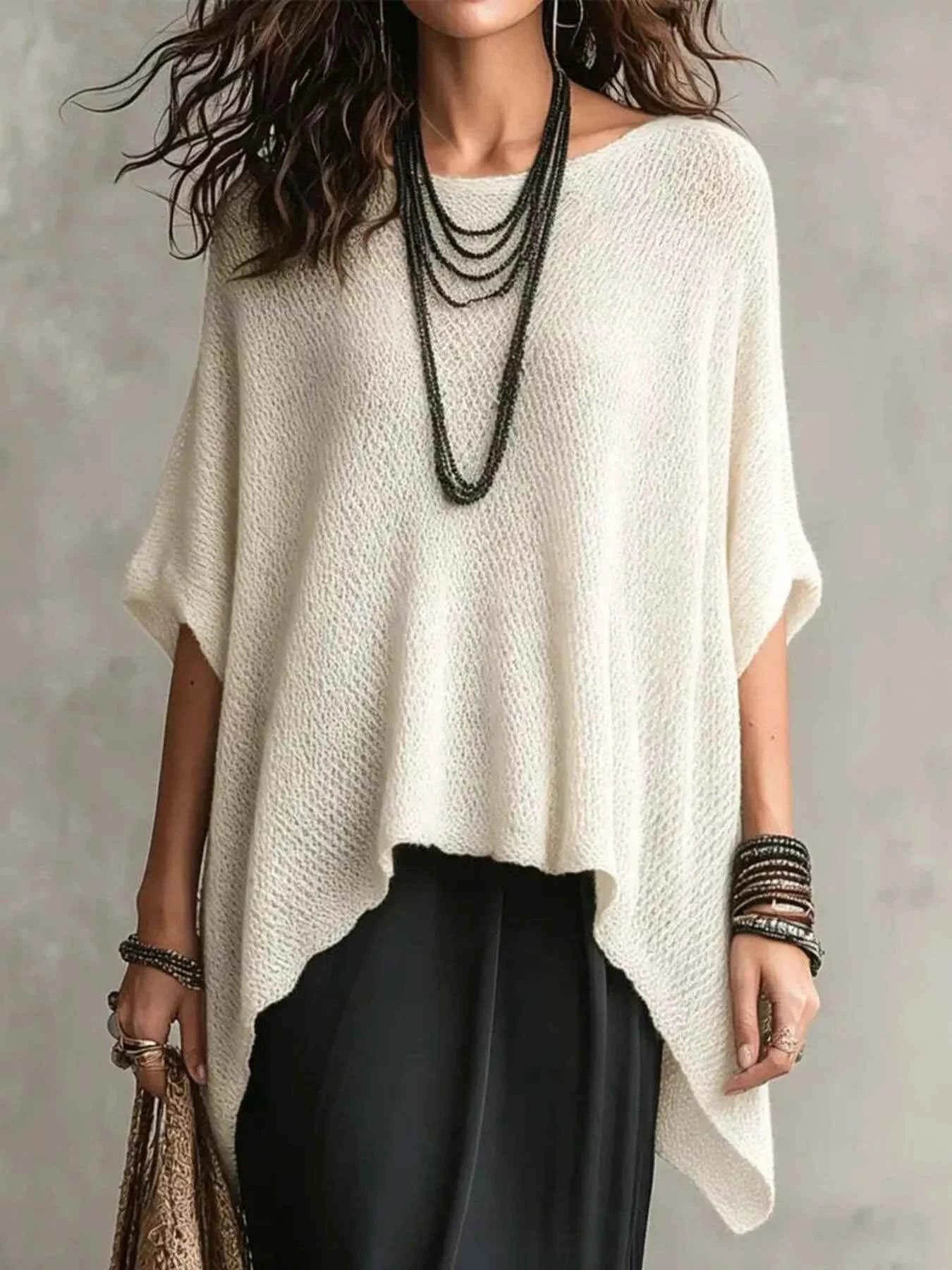 Full Size Loose Knit Cover Up with Asymmetrical Hem Plus Size