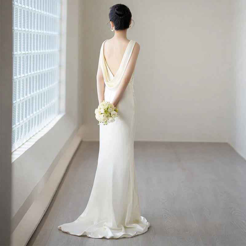 French-style Satin Light Wedding Dress, Elegant And Minimalist For The Bride