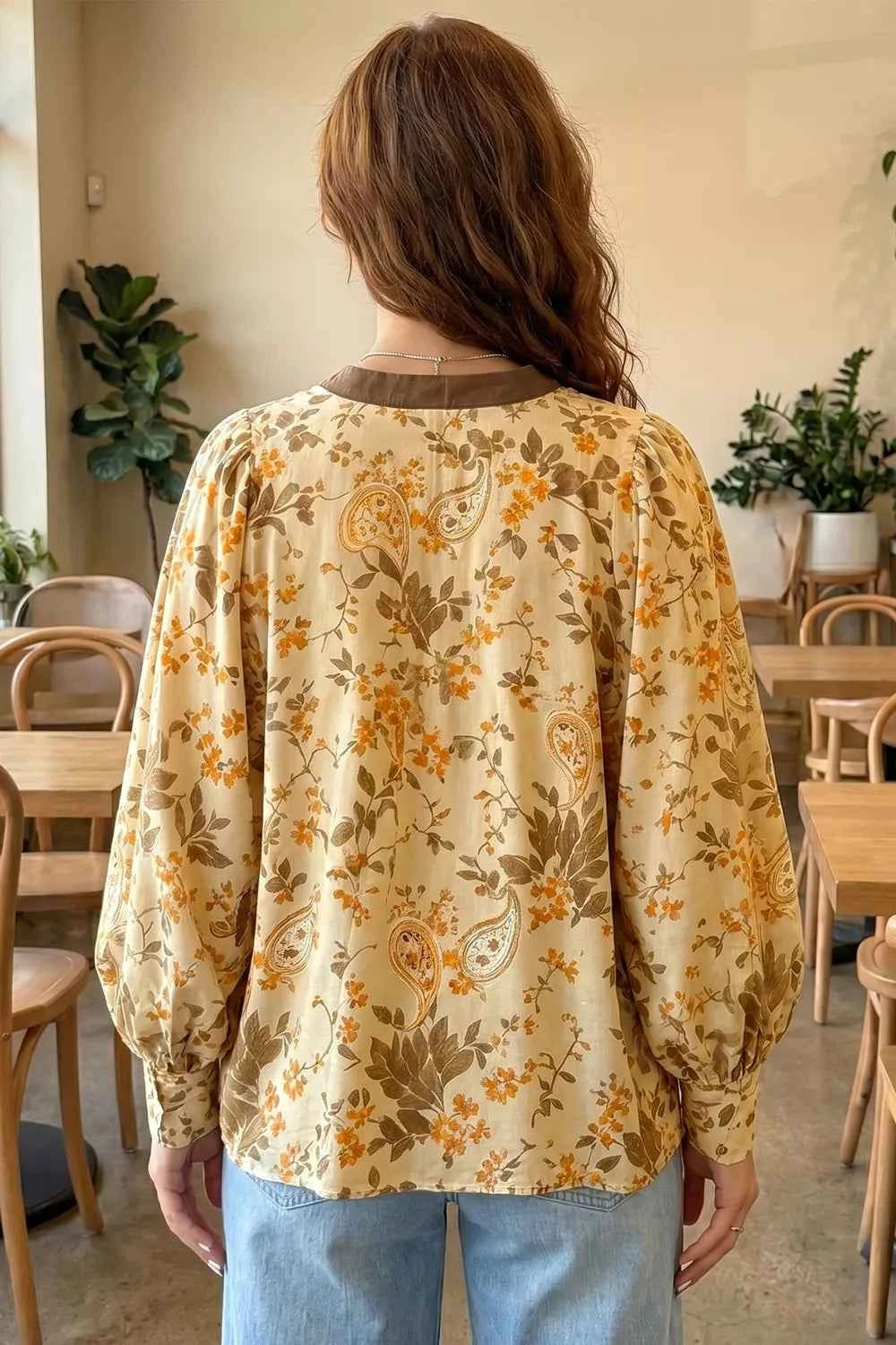 Paisley Print Tie Neck Long Sleeve Shift Top