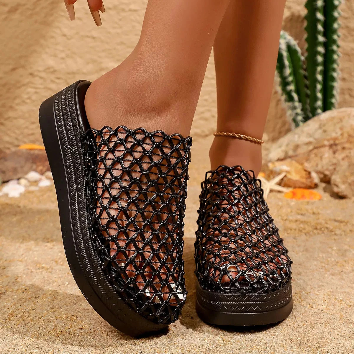 Woven Design Platform Sandals